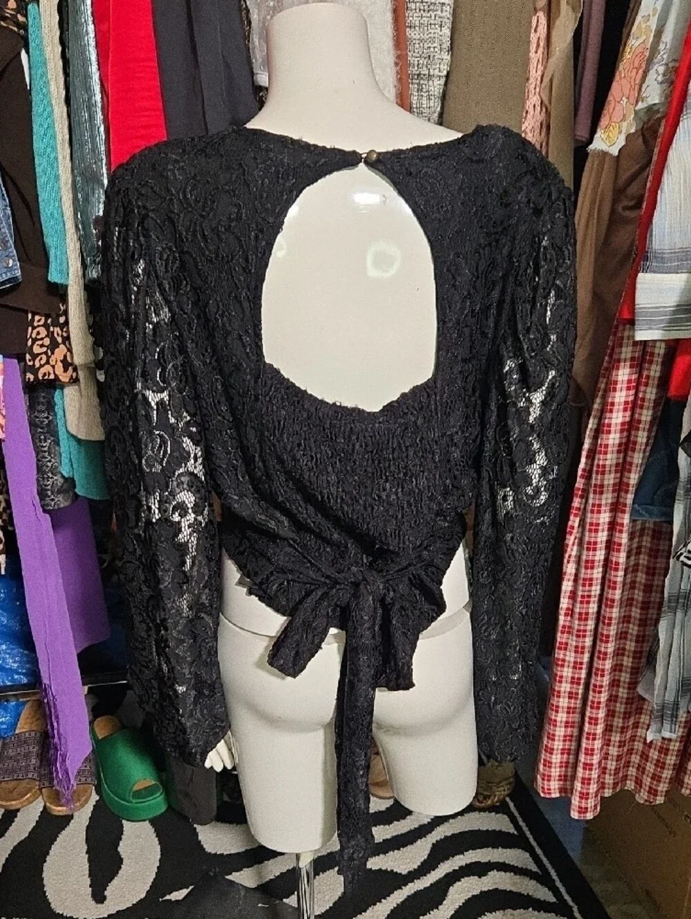 Anthropologie Black Lace Button-Front V-Neck Blouse